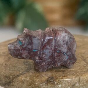 Native American Zuni Bear Fetish Bead Hand Carved Sprit Animal Turquoise Eyes .9
